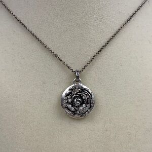 Fossil Silver Rose Sparkle Pendant Necklace Live in Sunshine Quote 18” Chain